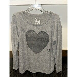 Chaser Women's Gray Arrow Heart Cozy Long Sleeve Pullover Sweatshirt, Size Med.